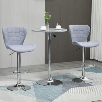 Lot de 2 tabouret de bar design contemporain hauteur d'assise réglable 59-81 cm pivotant 360° lin gris 2