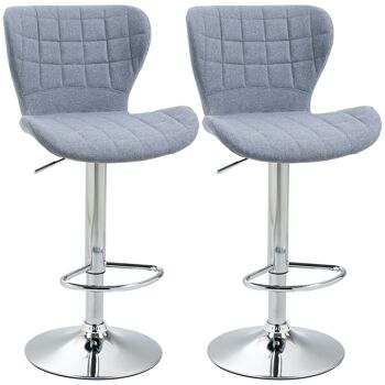 Lot de 2 tabouret de bar design contemporain hauteur d'assise réglable 59-81 cm pivotant 360° lin gris 4