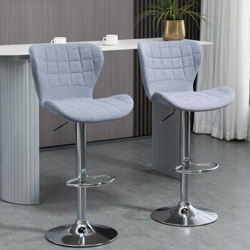 Lot de 2 tabouret de bar design contemporain hauteur d'assise réglable 59-81 cm pivotant 360° lin gris 5