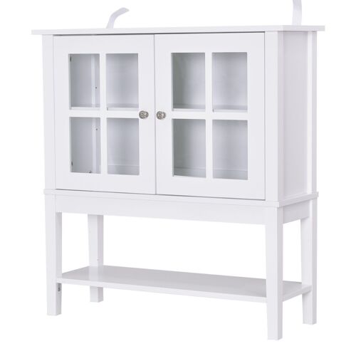 Buffet commode armoire de rangement - 2 portes vitrine verre, étagère - dim. 80L x 28l x 84H cm - MDF blanc