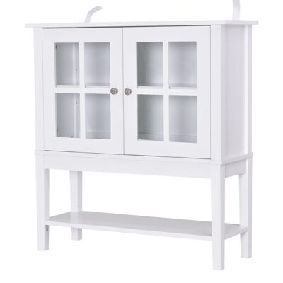 Mueble de almacenaje aparador - 2 puertas vitrinas de cristal, estante - Dimensiones 80L x 28W x 84H cm - MDF blanco