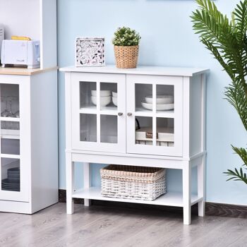 Buffet commode armoire de rangement - 2 portes vitrine verre, étagère - dim. 80L x 28l x 84H cm - MDF blanc 2