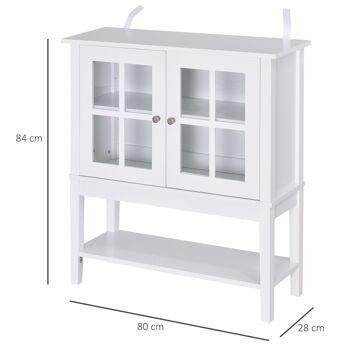 Buffet commode armoire de rangement - 2 portes vitrine verre, étagère - dim. 80L x 28l x 84H cm - MDF blanc 3