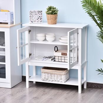 Buffet commode armoire de rangement - 2 portes vitrine verre, étagère - dim. 80L x 28l x 84H cm - MDF blanc 4