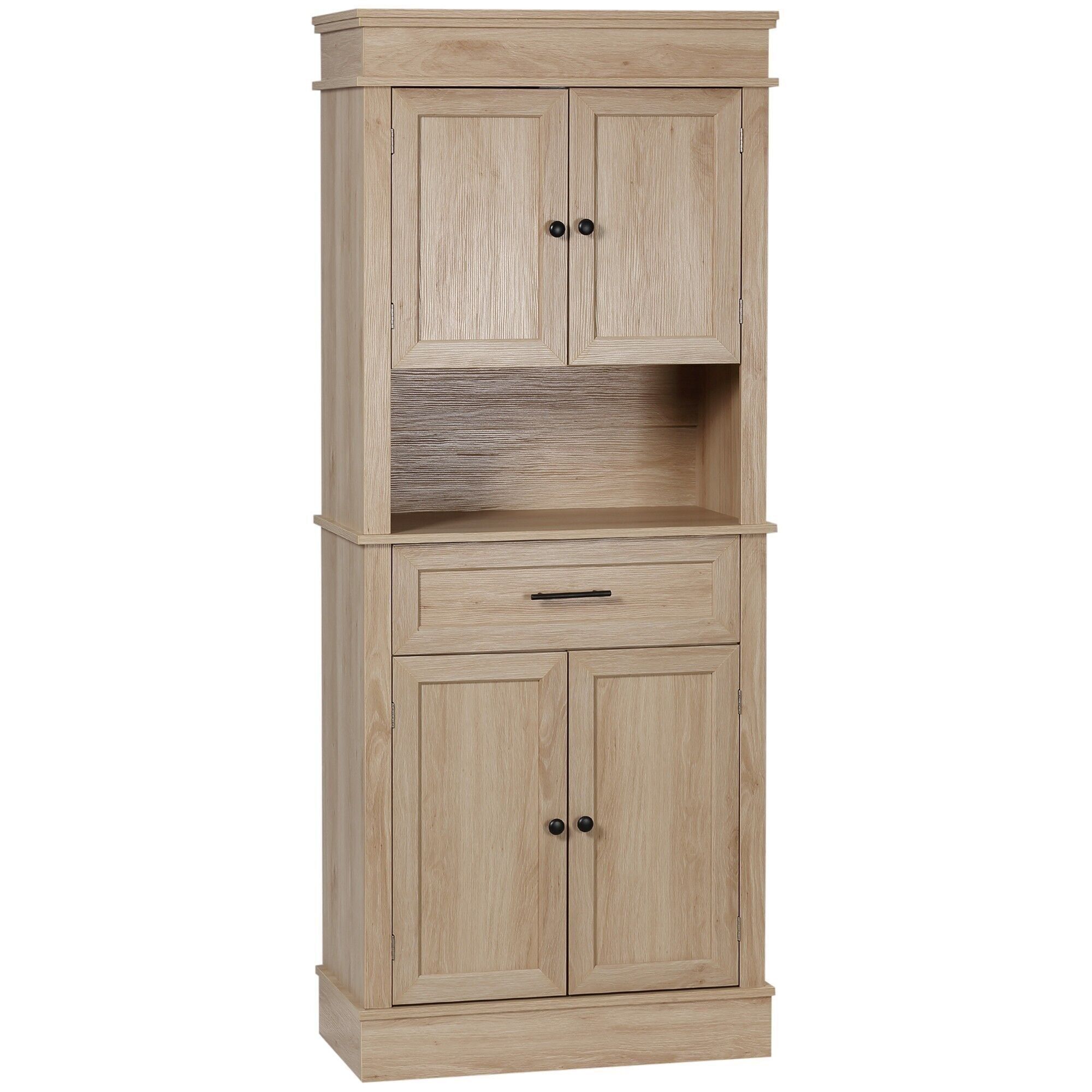 Credenza alta credenza da cucina multi-ripostiglio 2 armadi 2 ante cassetto nicchia Pannelli in MDF effetto rovere chiaro