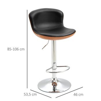 Lot de 2 tabouret de bar design contemporain hauteur d'assise réglable 64-85 cm pivotant 360° revêtement synthétique noir imitation bois 3