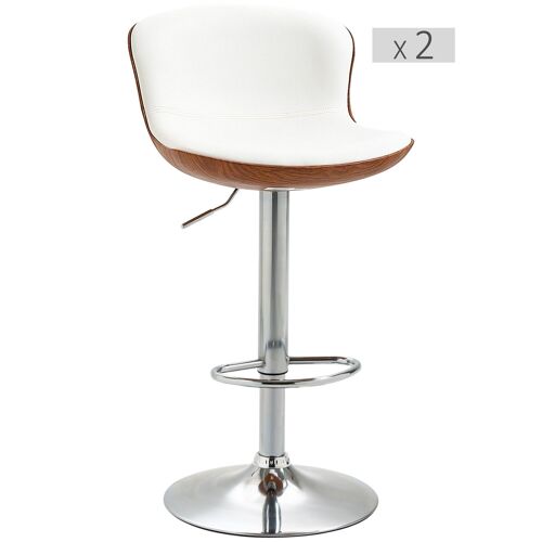 Lot de 2 tabourets de bar design contemporain hauteur d'assise réglable 64-85 cm pivotant 360° revêtement synthétique crème aspect bois