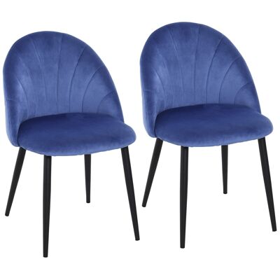 Conjunto de 2 sillas de terciopelo azul con patas de metal negro medidas 52L x 54W x 79H cm