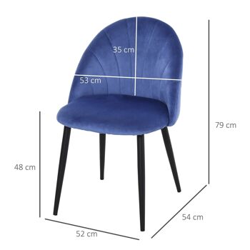 Lot de 2 chaises velours bleu pieds métal noir dim. 52L x 54l x 79H cm 3