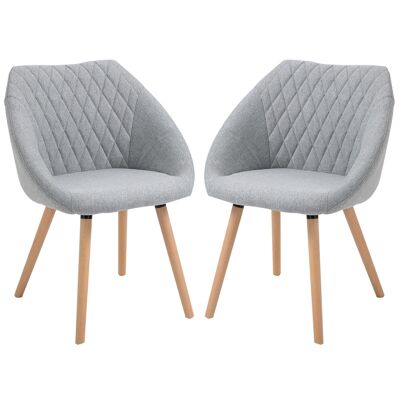 Sedie visitatore design scandinavo - set di 2 sedie - gambe affusolate in legno di faggio - schienale braccioli ergonomici in lino grigio
