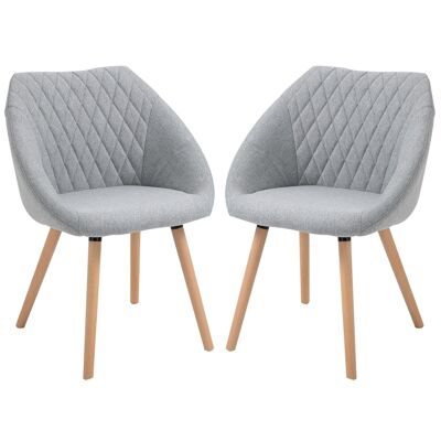 Chaises de visiteur design scandinave - lot de 2 chaises - pieds effilés bois hêtre - assise dossier accoudoirs ergonomiques lin gris