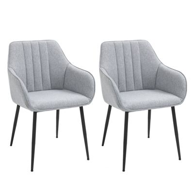 Sillas de visita de diseño escandinavo - juego de 2 sillas - patas cónicas de metal negro - respaldo ergonómico reposabrazos de lino gris