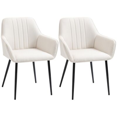 Sedie visitatore design scandinavo - set di 2 sedie - gambe affusolate in metallo nero - schienale sedile braccioli ergonomici in lino crema