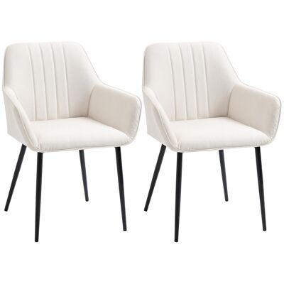 Chaises de visiteur design scandinave - lot de 2 chaises - pieds effilés métal noir - assise dossier accoudoirs ergonomiques lin crème