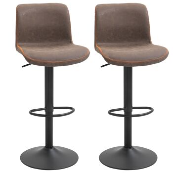 Lot de 2 tabourets de bar Vintage réglable pivotant avec repose-pied PU marron surpiqûre orange 4