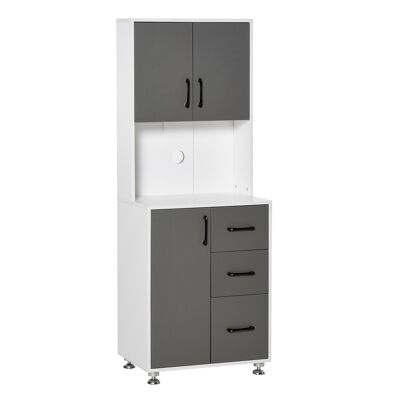 HOMCOM Multi-storage kitchen cabinet 2 + 1 door 3 drawers + large top dim. 60L x 40W x 150H cm two-tone gray white