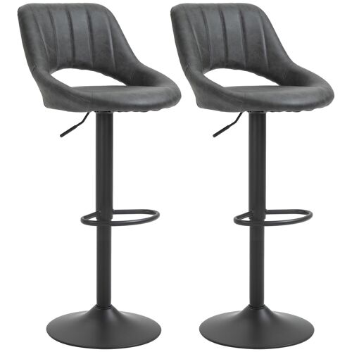 Lot de 2 tabourets de bar design contemporain réglable pivotant - repose-pied - métal PU noir