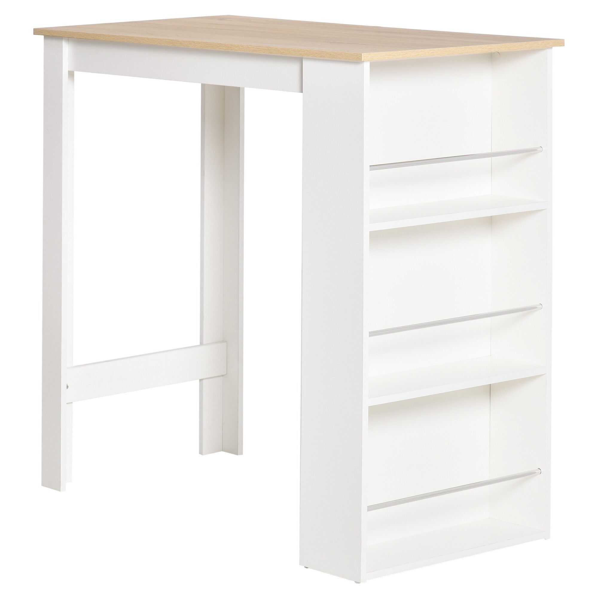 Table de bar table haute de cuisine mange-debout comptoir - dim. 112L x 57l x 106H cm - 3 étagères - panneaux de particules