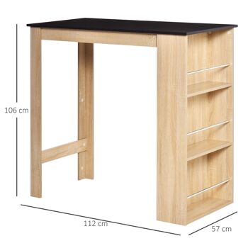 HOMCOM Table de bar table haute de cuisine mange-debout comptoir - dim. 112L x 57l x 106H cm - 3 étagères - panneaux de particules - aspect chêne clair noir 3