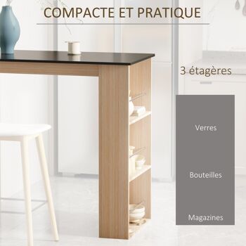 HOMCOM Table de bar table haute de cuisine mange-debout comptoir - dim. 112L x 57l x 106H cm - 3 étagères - panneaux de particules - aspect chêne clair noir 4