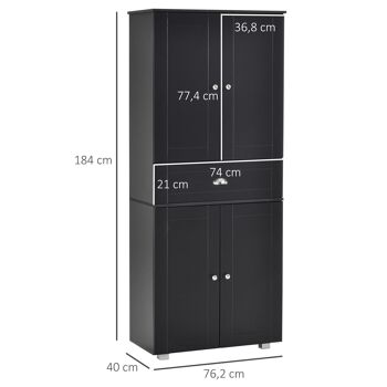 HOMCOM Armoire de cuisine contemporaine multi-rangements 4 portes + grand tiroir dim. 76,2L x 40P x 184H cm MDF noir 3