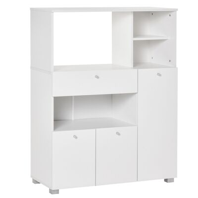 HOMCOM Multi-storage kitchen cabinet 2 cupboards 4 niches sliding drawer dim. 90L x 40W x 120H cm white particle board