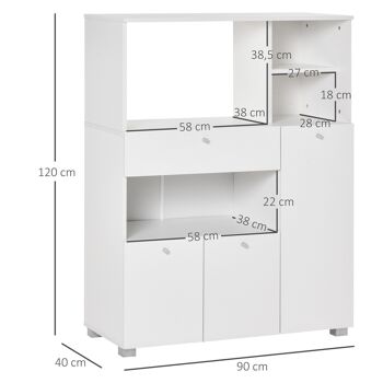 HOMCOM Meuble de cuisine multi-rangements 2 placards 4 niches tiroir coulissant dim. 90L x 40l x 120H cm panneaux particules blanc 3