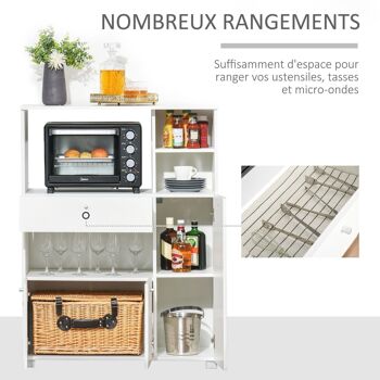 HOMCOM Meuble de cuisine multi-rangements 2 placards 4 niches tiroir coulissant dim. 90L x 40l x 120H cm panneaux particules blanc 4