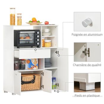 HOMCOM Meuble de cuisine multi-rangements 2 placards 4 niches tiroir coulissant dim. 90L x 40l x 120H cm panneaux particules blanc 5