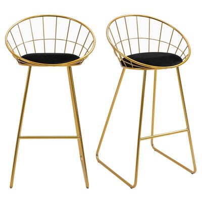 Lot de 2 tabourets de bar design avec repose-pied structure métal et coussin velours 52,5 x 47 x 97 cm noir et doré