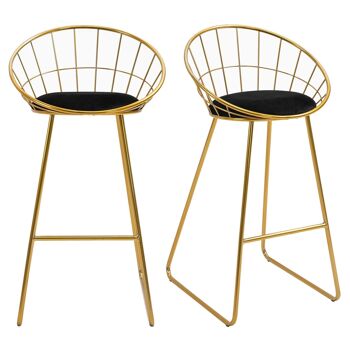 Lot de 2 tabourets de bar design avec repose-pied structure métal et coussin velours 52,5 x 47 x 97 cm noir et doré 1