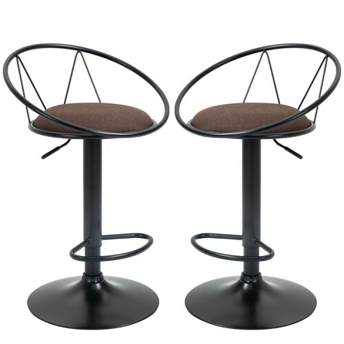 Lot de 2 tabourets de bar design néo-rétro réglable pivotant avec repose-pied métal noir lin marron