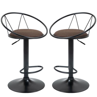 Lot de 2 tabourets de bar design néo-rétro réglable pivotant avec repose-pied métal noir lin marron