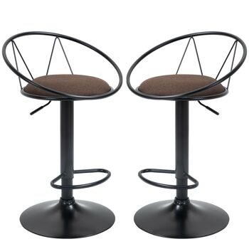 Lot de 2 tabourets de bar design néo-rétro réglable pivotant avec repose-pied métal noir lin marron 1