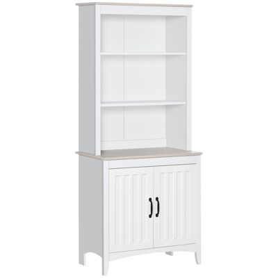 Mueble de cocina buffet alto 2 puertas 3 estantes Tablero de MDF paneles blancos aspecto roble claro