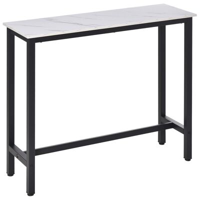 Tavolo da bar - tavolo alto da cucina - dimensioni 120L x 40L x 100H cm - base in acciaio nero, piano effetto marmo bianco