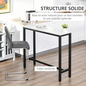 Table de bar - table haute de cuisine - dim. 120L x 40l x 100H cm - châssis piètement acier noir, plateau aspect marbre blanc 4