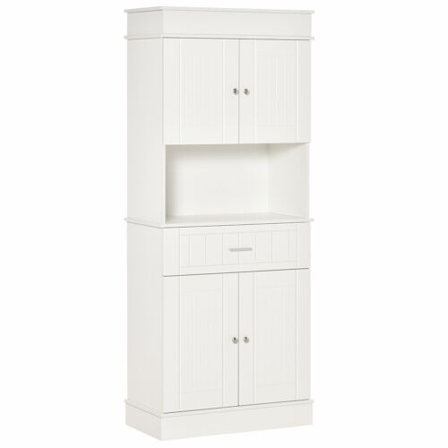 HOMCOM Armoire de cuisine contemporaine multi-rangement 4 portes tiroir coulissant et grand plateau dim. 74L x 39l x 183H cm panneaux particules MDF blanc