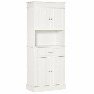 HOMCOM Contemporary multi-storage kitchen cabinet 4 sliding drawer doors and large top dim. 74L x 39W x 183H cm white MDF particleboard