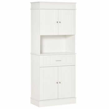 HOMCOM Armoire de cuisine contemporaine multi-rangement 4 portes tiroir coulissant et grand plateau dim. 74L x 39l x 183H cm panneaux particules MDF blanc 1