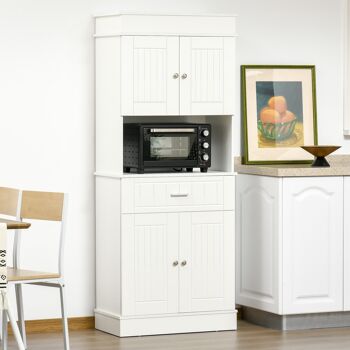 HOMCOM Armoire de cuisine contemporaine multi-rangement 4 portes tiroir coulissant et grand plateau dim. 74L x 39l x 183H cm panneaux particules MDF blanc 2