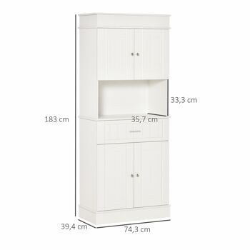 HOMCOM Armoire de cuisine contemporaine multi-rangement 4 portes tiroir coulissant et grand plateau dim. 74L x 39l x 183H cm panneaux particules MDF blanc 3