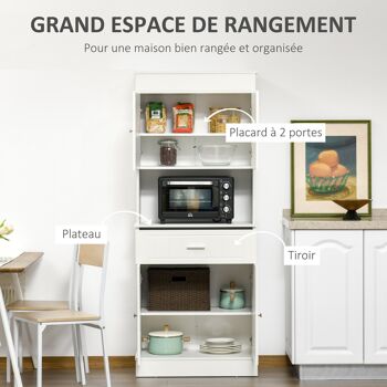 HOMCOM Armoire de cuisine contemporaine multi-rangement 4 portes tiroir coulissant et grand plateau dim. 74L x 39l x 183H cm panneaux particules MDF blanc 4