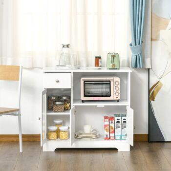 Meuble micro-ondes pour cuisine - tiroir, 3 portes, niche - dim. 90L x 40l x 82H cm - MDF blanc 2