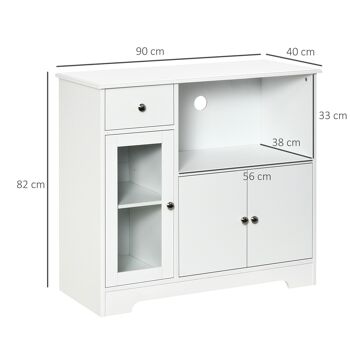 Meuble micro-ondes pour cuisine - tiroir, 3 portes, niche - dim. 90L x 40l x 82H cm - MDF blanc 3
