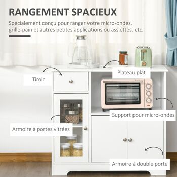 Meuble micro-ondes pour cuisine - tiroir, 3 portes, niche - dim. 90L x 40l x 82H cm - MDF blanc 4