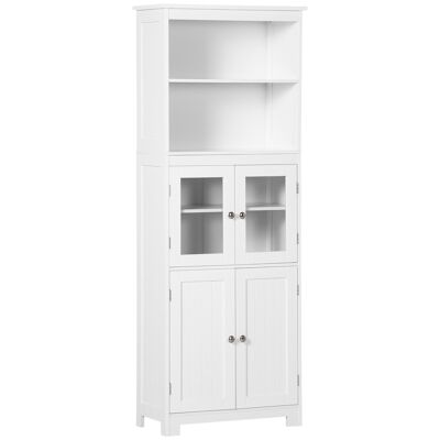 HOMCOM 4-Door Multi-Storage Kitchen Cabinet with Shelves 2 Niches Large White MDF Tray