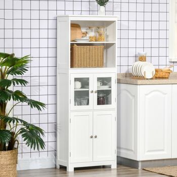 HOMCOM Armoire de cuisine multi-rangements 4 portes avec étagères 2 niches grand plateau MDF blanc 4