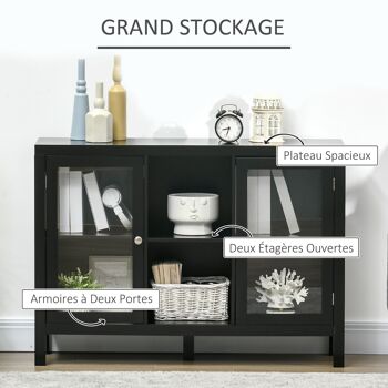 Buffet meuble de rangement 2 portes vitrées avec étagère réglable et porte-bouteilles dim. 107I x 30l x 77H cm MDF 5