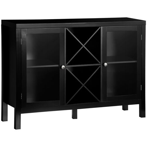 Buffet meuble de rangement 2 portes vitrées avec étagère réglable et porte-bouteilles dim. 107I x 30l x 77H cm MDF noir